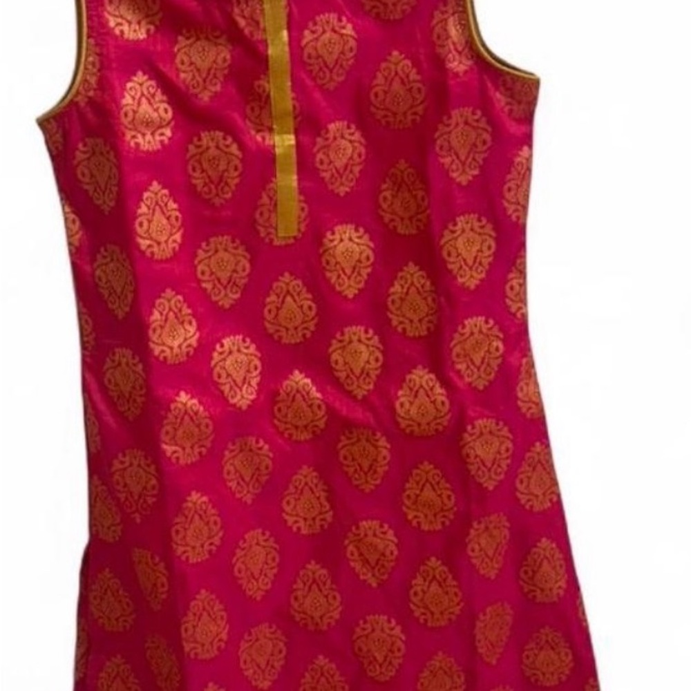 Vibrant Pink and Gold Kids Casual Dress